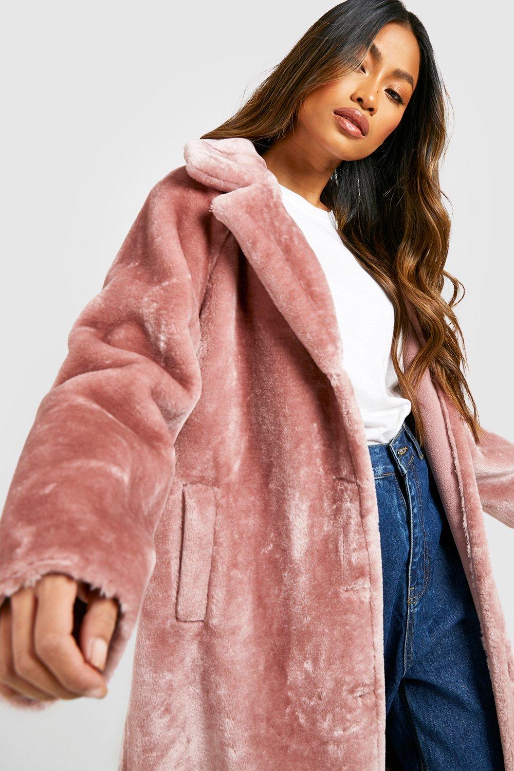 Dusty pink faux fur on sale coat